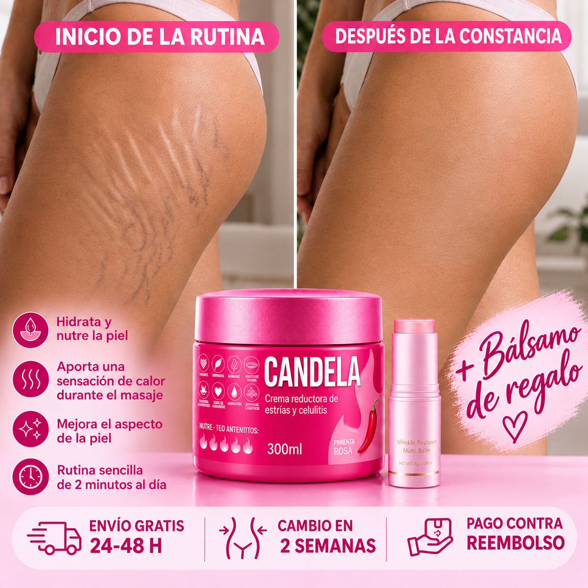 Crema Candela · Anticelulítica y Antiestrías + Bálsamo de Regalo