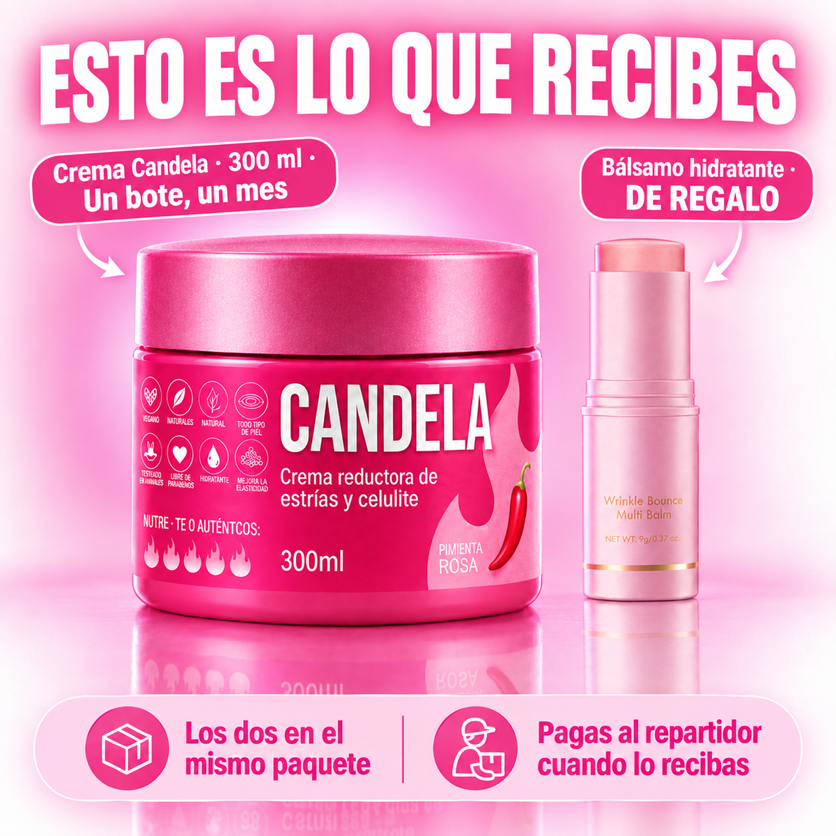 Crema Candela · Anticelulítica y Antiestrías + Bálsamo de Regalo